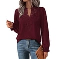 thumbnail image 6 of WIHOLL Blouses for Women Lace V Neck Long Sleeve Shirt Boho Dressy Casual Fall Tops Burgundy, 6 of 9
