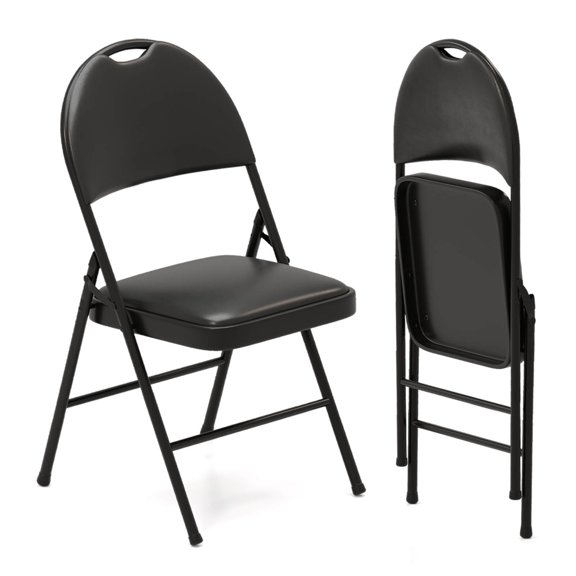 Costway 2 PCS Folding Padded Party Chairs with Metal Frame PVC Leather Stackable Chairs