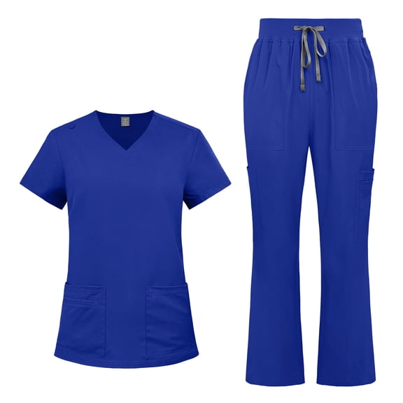 VIAOLI Women's Medical Scrubs Set - Quick Dry V-Neck Top with Pants, Multiple Pockets, Adjustable Drawstring, 10 colors