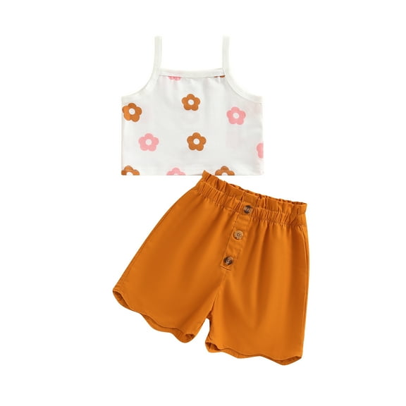 Musuos Toddler Girl 2Pcs Summer Outfits 6M 12M 18M 24M 3Y 4Y Sleeveless Floral Print Tank Tops + Button Shorts Set Infant Clothes