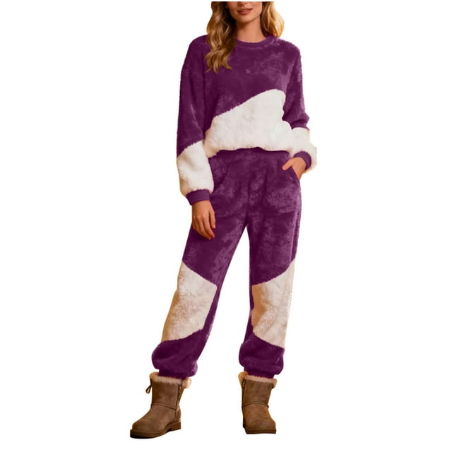 Ensembles Col Rond Couleur Unie pour Femmes, Polyvalent pour l'Été et Chaleur en Velours en Hiver