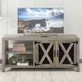 thumbnail image 1 of Rustic TV Stand, Farmhouse Modern TV Stand for TV's up to 65", Television Stand Media Console Cabinet for Living Room, Universal TV Stand with Storage Shelves, Farmhouse Decor, Gray, Q13354, 1 of 10
