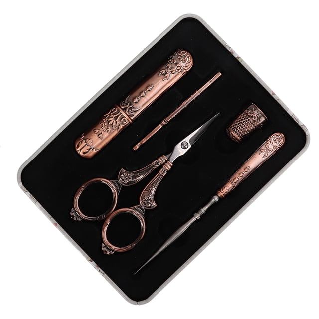 Kit de tijeras para bordar, juego de herramientas de punzón, estilo Retro europeo antiguo rojo, de acero inoxidable, para costura artesanal, tijeras para bordar