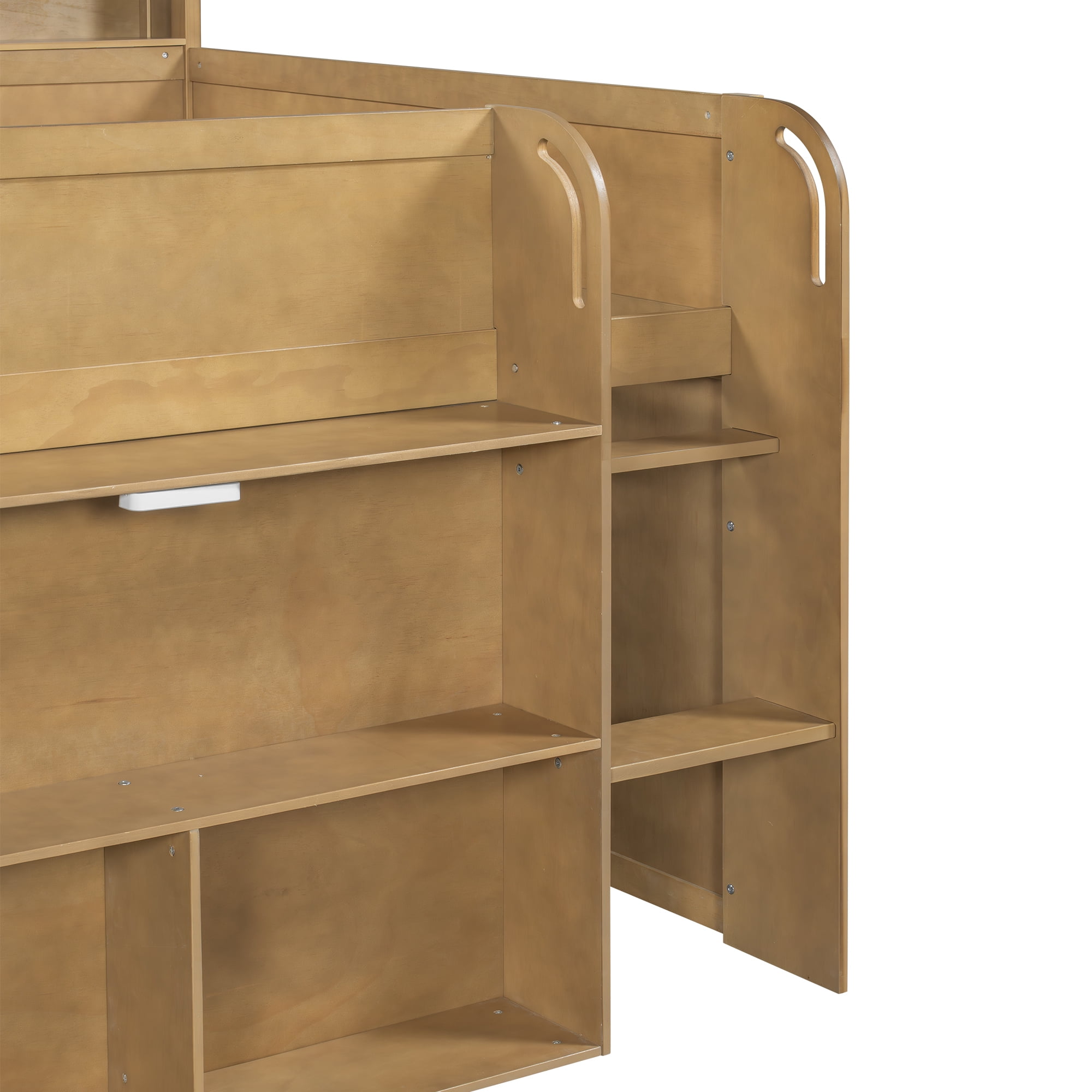 Euroco Wood Full Size Loft Bed with Storage Shelves Desk and LED Light, Walnut