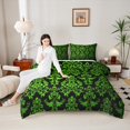 thumbnail image 4 of Manfei Green Damask Flower Queen Comforter Set, Tribal Hippie Mandala Bedding Sets, Teen Adult Female Man Reversible Bedding Comforter Set, Super Cozy Room Decor, 3-Piece, 4 of 8