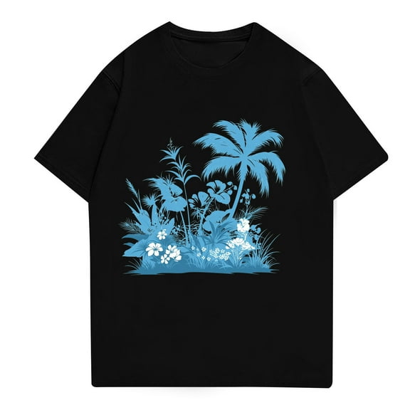 NAMTYQX Men's Athletic Shirts & Tees Boho Crew Neck Casual Pattern Baggy Light Elasticated Soft Short Sleeved Plus Size Summer Tops Black Size L