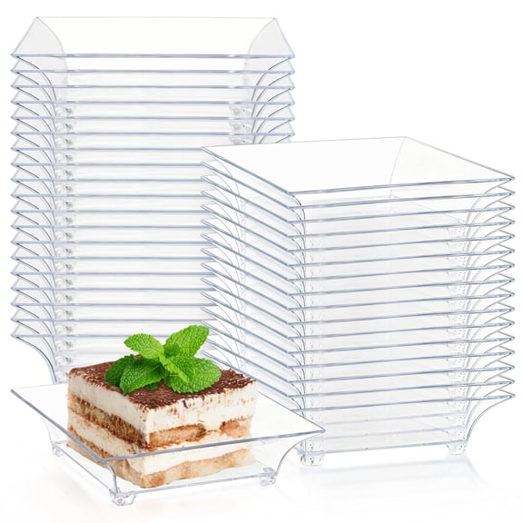 50 Pcs 2.4 Inch Mini Dessert Plates, Small Appetizer Plates | Clear Disposable Small Plastic Tray, Platos Para Mini Postres Dish for Sauce, Dessert, Fruit, Appetizer, Party, Wedding