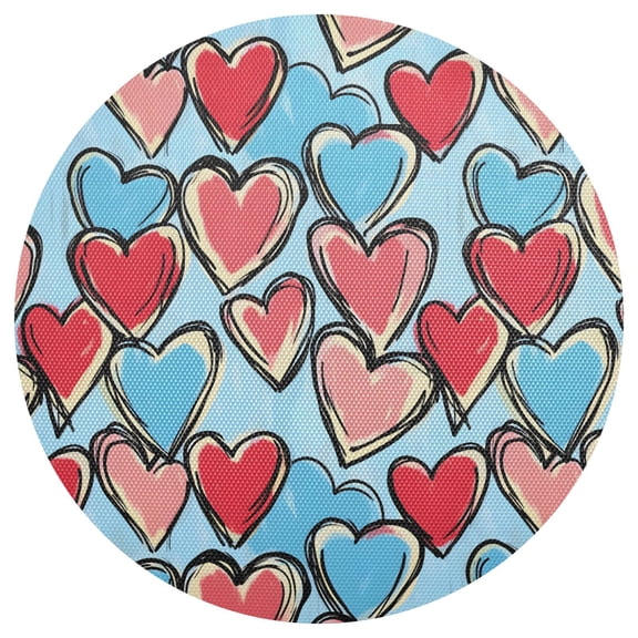 Blue Red Heart Round Placemats Set of 6 Woven Non-Slip Washable Heat Resistant Table Mats 15.4 Inch for Kitchen Dining Decor