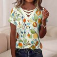 thumbnail image 6 of Otvok Women's Summer Tops Rolled Sleeve V Neck Blouses Floral Print Criss Cross Strappy T-Shirts Dressy Casual Fashion Trendy Tops, 6 of 6