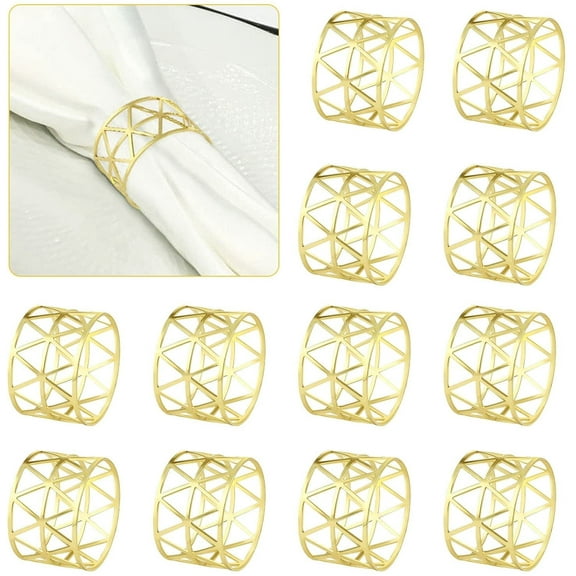 Naler Gold Napkin Rings Set of 12, Hollow Cut Metal Napkin Ring Holders for Holidays Parties Decor