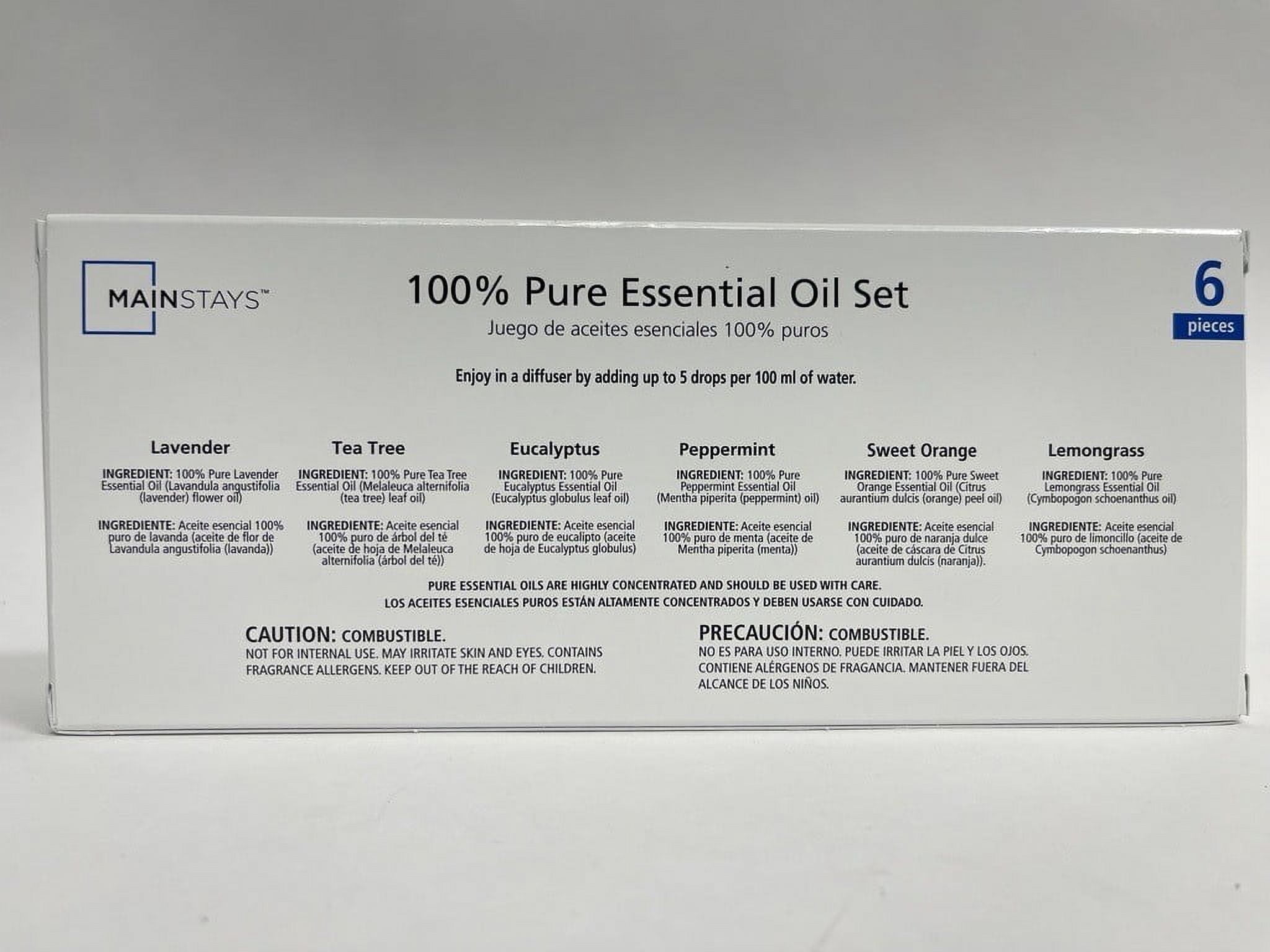 Mainstays Essential Oil Set 15mL 6 Pack - Eucalyptus, Lavender, Lemongrass, Sweet Orange, Peppermint, Tea Tree