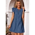 thumbnail image 6 of Women's Short Sleeve Floral Ruffle Smocked Mini Dresses Neck Burnout Sundress Dress for Casual Summer Blue L, 6 of 9