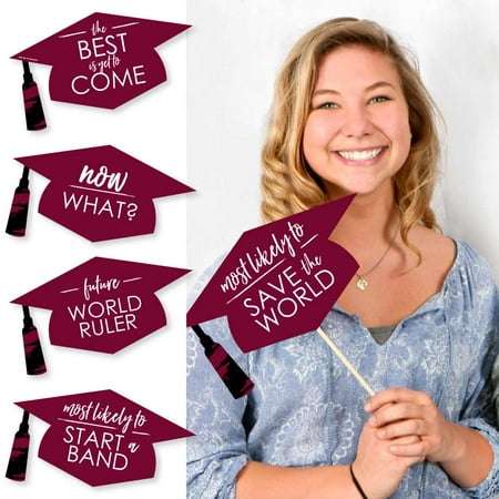 Hilarious Maroon Grad - Best is Yet to Come - Burgundy Graduation Party Photo Booth Props Kit - 20