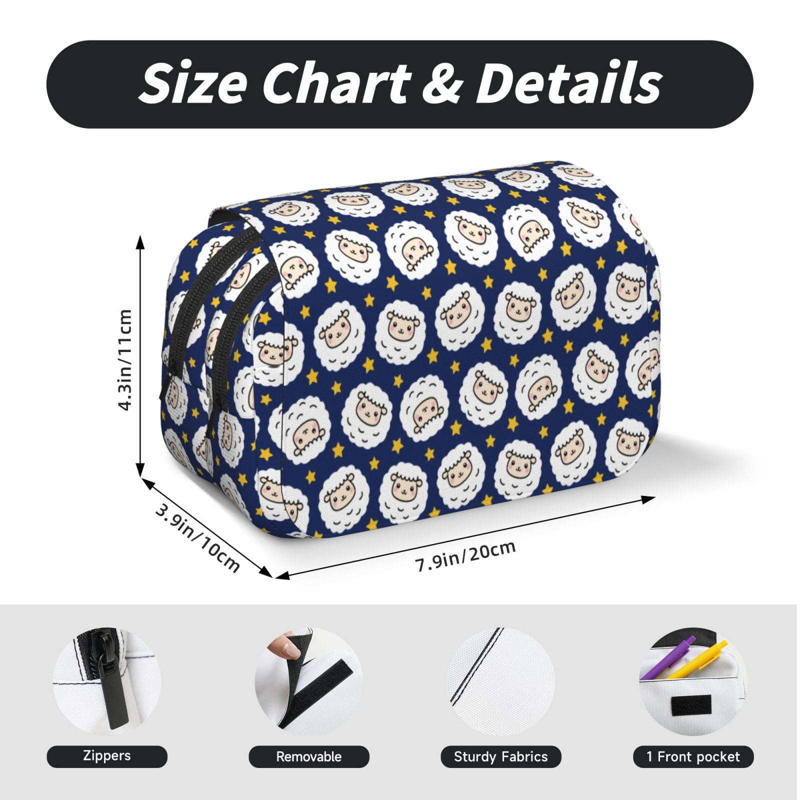 Rateoe Cute Sheep With Star Pattern Double Clamshell Pen Case, Storage Organizer with Two Zipper Compartments– Holds Up to 50 Pencils & Pens