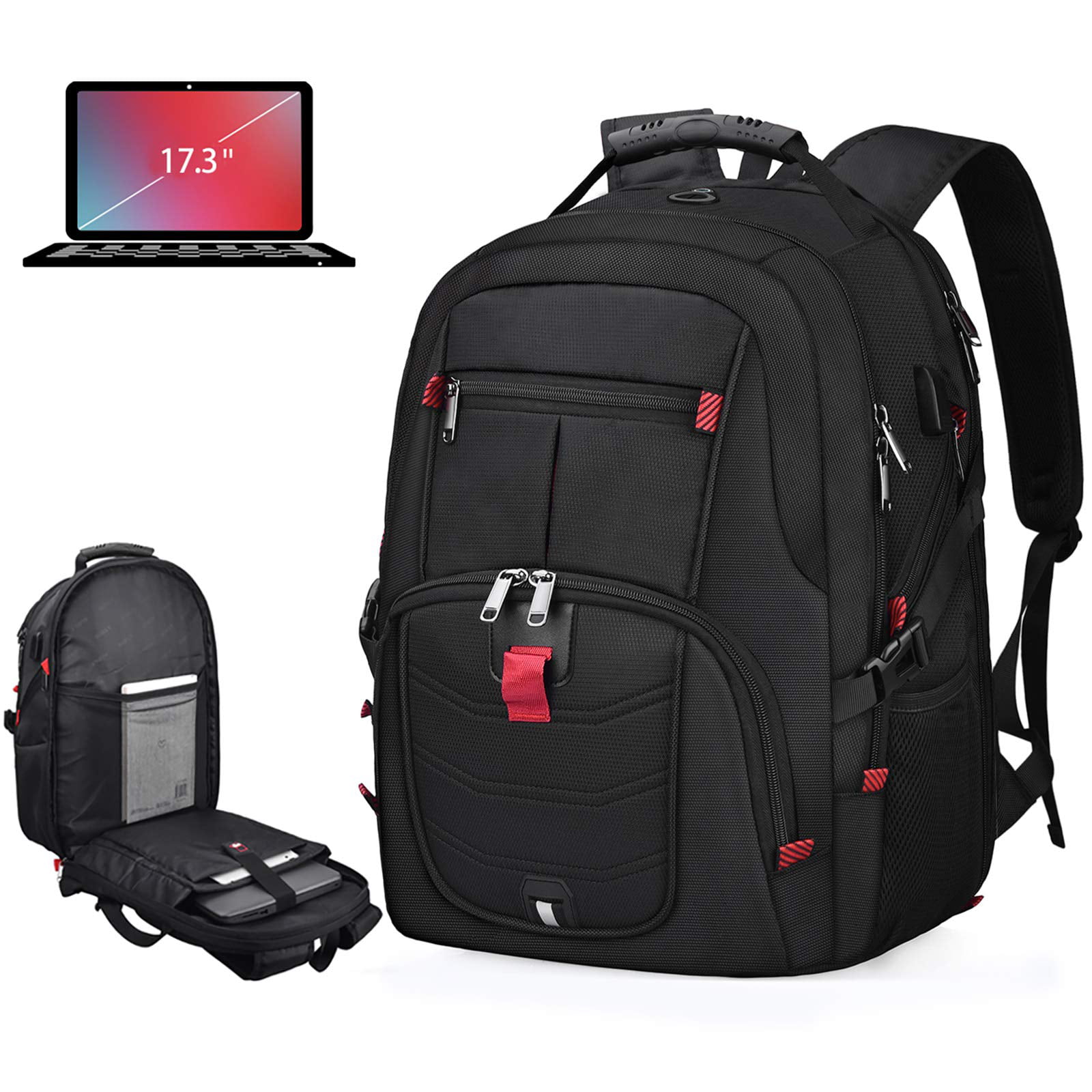Business Computer Backpack with USB Charging Port for Men Women,Travel Daypack College Backpack,Water Resistant School Bookbag Fit 17.3 inch Laptop-Black C/H Anti Theft Laptop Backpack