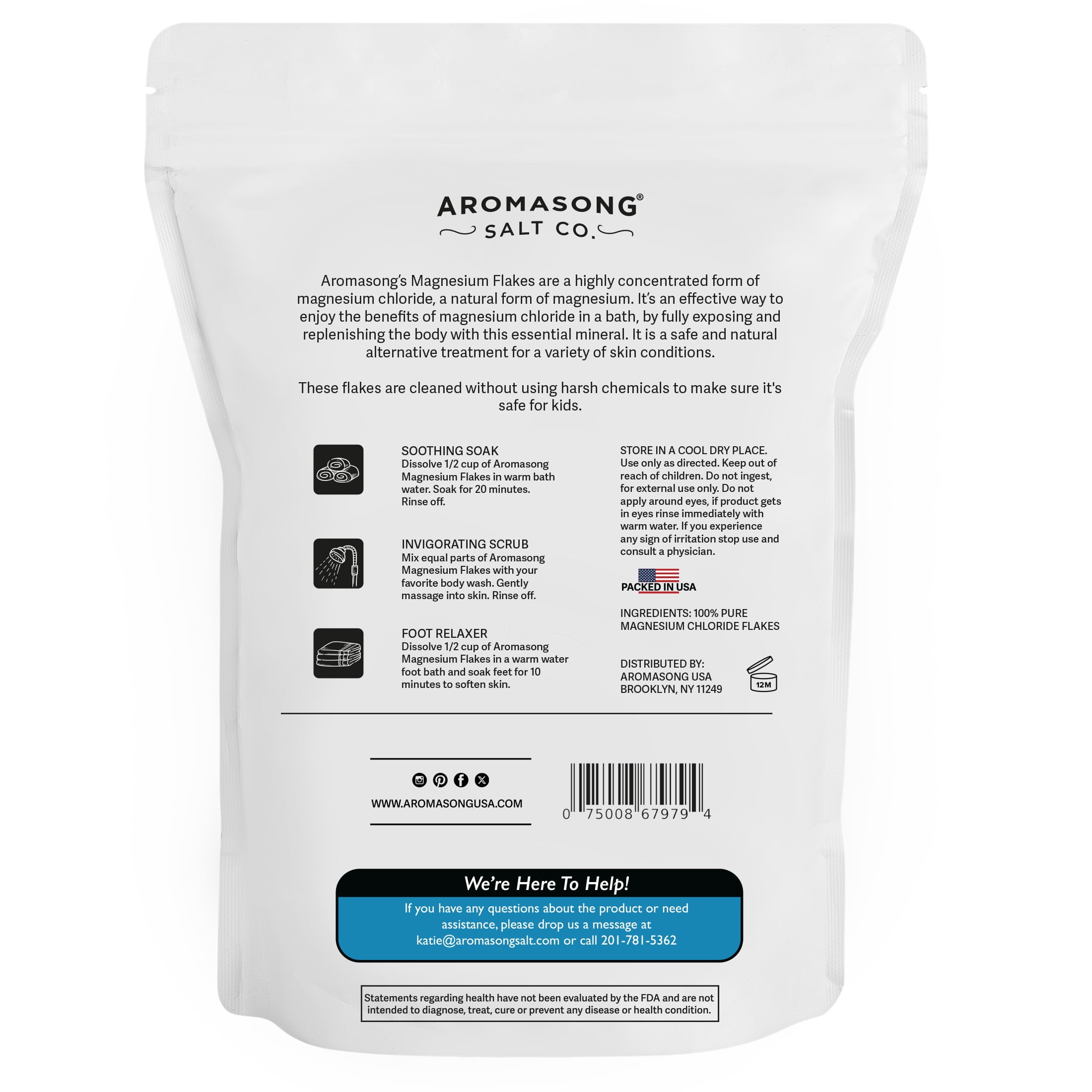 Aromasong Kids Magnesium Bath Flakes, Pure Dead Sea Salt Soothing Bedtime Soak, 3 lb