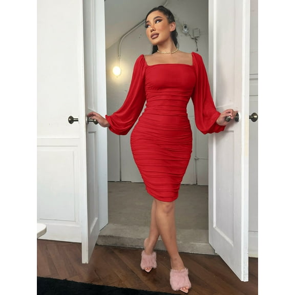 Zip-Back Ruched Bodycon Dress