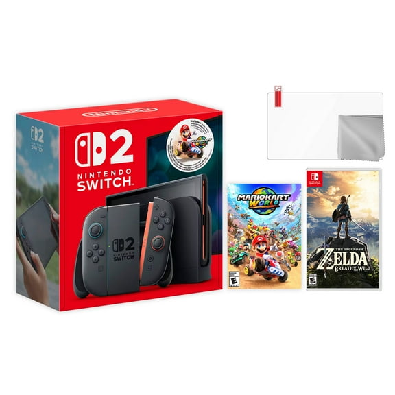 Nintendo Switch 2 Mario Kart World Bundle 256GB 7.9-Inch 1080P Screen, Joy-Con 2 with Mouse Sensor, Dock, with The Legend of Zelda: Breath of the Wild And Microfiber Cleaning Cloth & Screen Protector