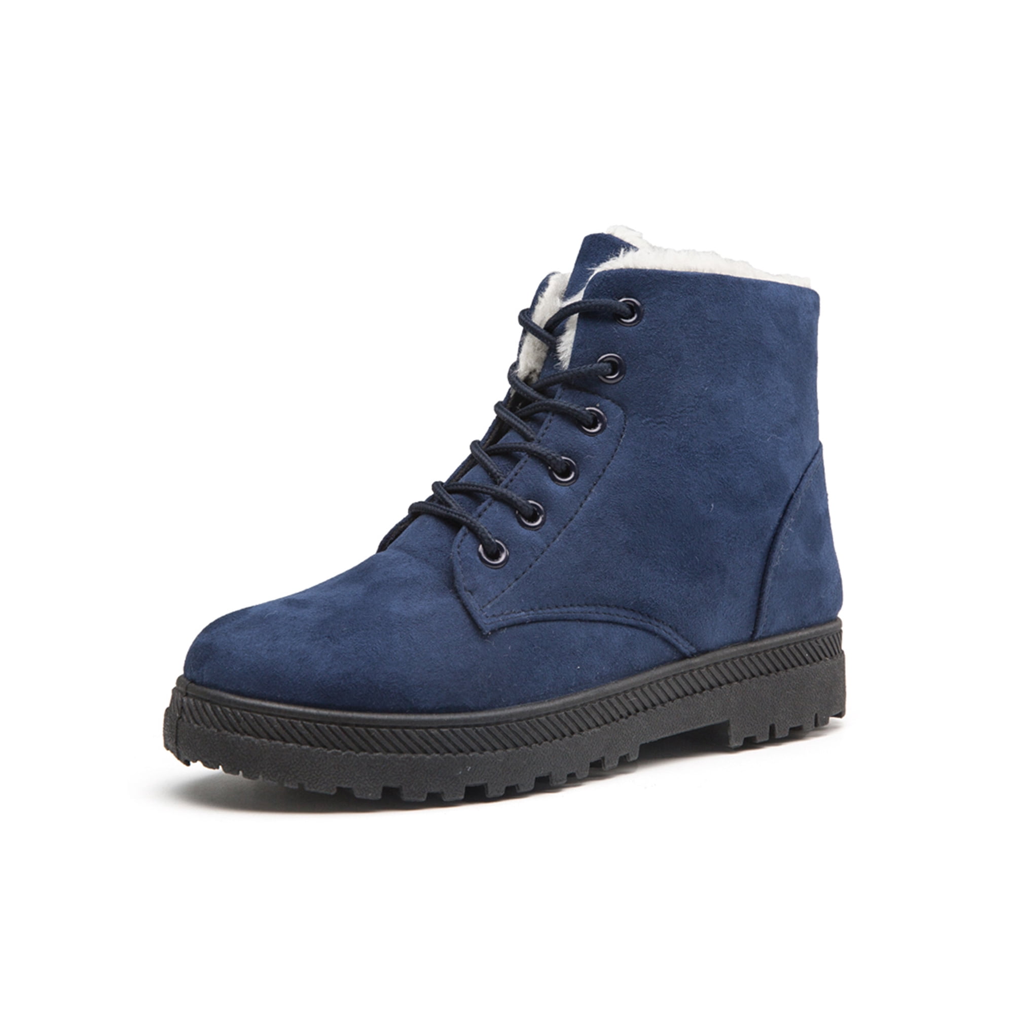 Woobling Women Mid Calf Boot Plush Lining Winter Warm Shoes Lace Up Snow Boots Breathable Walking Blue US 8