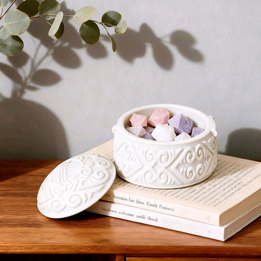 Geemin Embossed Resin Jar Molds with Lid Multipurpose Silicone Candle Mould for Candle Cup Jewelry Case Holiday Decoration