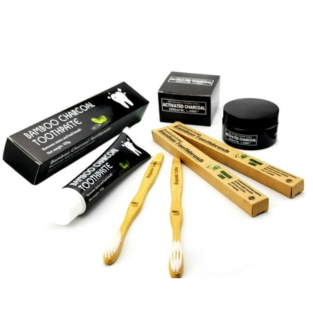 - Activated Charcoal Powder Bamboo Toothpaste & Toothbrushes Teeth Whitening Kit