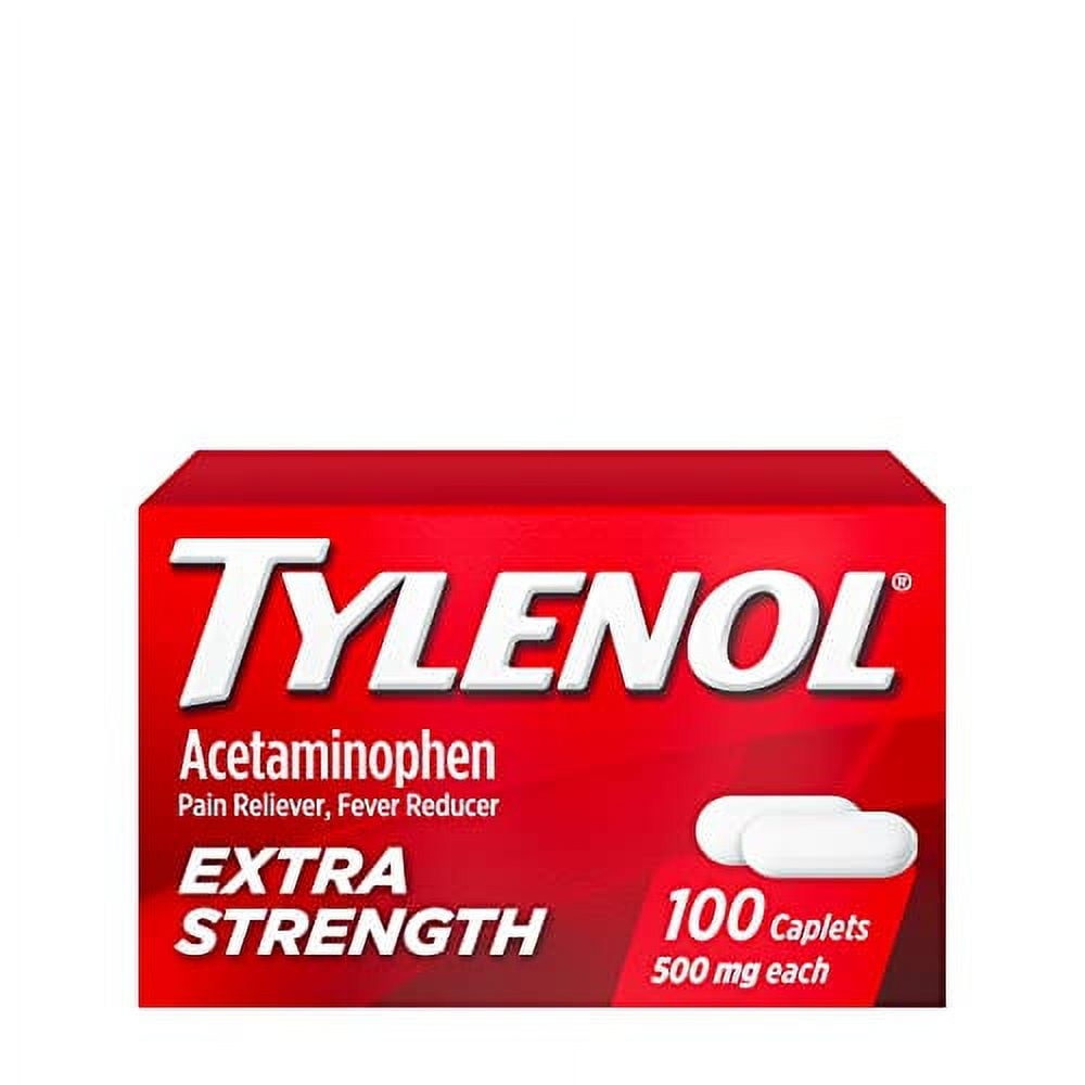 Tylenol Extra Strength Pain Reliever and Fever Reducer Caplets, 500 mg Acetaminophen Pain Relief Pills for Headache, Backache, Toothache & Minor Arthritis Pain Relief; 100 ct.; Pack of 1