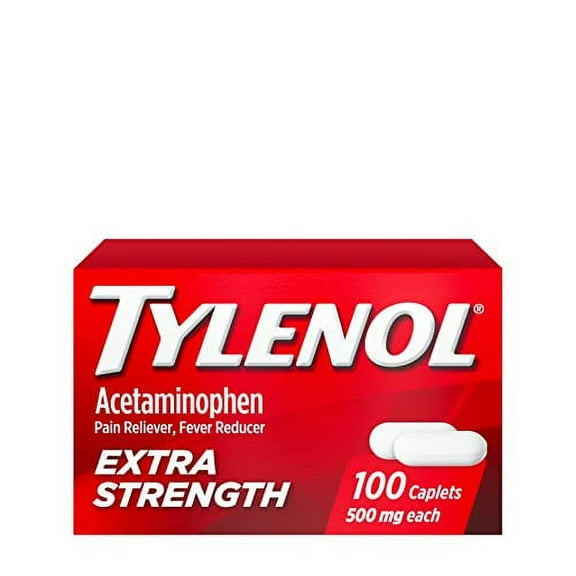 Tylenol Extra Strength Pain Reliever and Fever Reducer Caplets, 500 mg Acetaminophen Pain Relief Pills for Headache, Backache, Toothache & Minor Arthritis Pain Relief; 100 ct.; Pack of 1