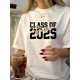 thumbnail image 1 of Class of Senior 51.43meter Vintage-Inspired Graphic Tee for Women - Casual Round Neck, Short Sleeve, Polyester, Machine Washable, in White with Black & Golden Print, 1 of 6
