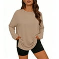thumbnail image 7 of Horkkom Long Sleeve Shirts for Women Crew Neck Oversized Plain T Shirts Casual Loose Solid Color Basic Tees Slid Side XL, 7 of 7