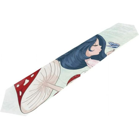 

ColourLife Table Runner Cute Girl with Butterfly Washable Table Cloth Runner for Holiday Home Wedding Table Top Decoration 13x70 Inches