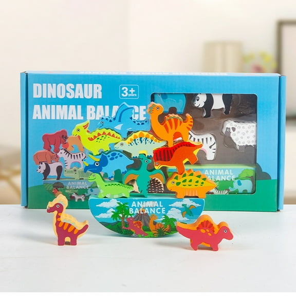 YATAV Montessori Dinosaur Toys Wooden Stacking Dinosaur Toys Balance Competition Game for Family Ideal Christmas Birthday Gifts Balancing Block Sets(11PC Dinosaur)
