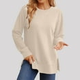 thumbnail image 2 of zbxnLI Womens Long Sleeve T Shirts Side Slit Crew Neck Loose Classic Tee Plain Basic Shirts Tunic Tops, 2 of 8