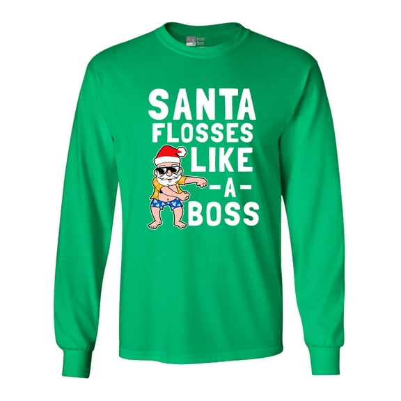 Long Sleeve Adult T-Shirt Santa Flosses Like A Boss Christmas Dance Funny DT