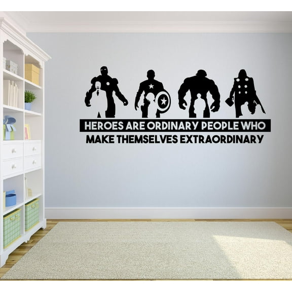 Heroes Are Ordinary People Who Make Themselves Extraordinary - Quotes Avengers Characters Silhouette Vinyl Wall Art Sticker Decal Decoration Home Room Classroom Nursery Living Room Size (24x40 inch)