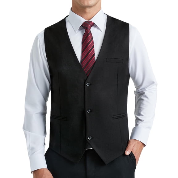Men's Suit Vest Black Business Formal Dress Waistcoat Vest with 3 Pockets for Suit or Tuxedo L
