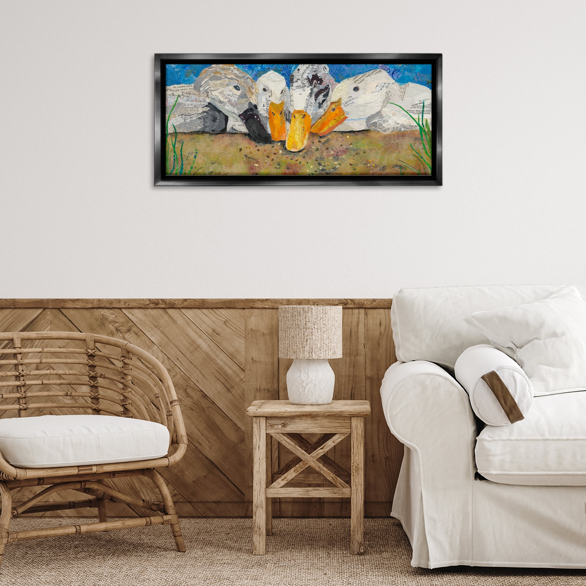 Stupell Industries Just Ducky Collage Animals Painting Black Floater Framed Canvas Art Print Wall Art, 31 x 14
