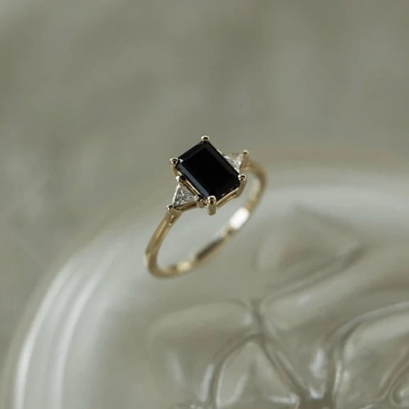 Black Emerald Ring 10k Vermeil Gold Engagement Bridal Ring Moissanite 1.50 CT Forever One Her Birthday Gift