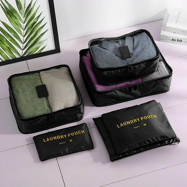 6pcs / set bagages légers sacs de voyage hommes et femmes emballage cubes  organisateur pochettes de compression mode double fermeture éclair étanche  polyester sac valise (gris) 