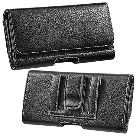 Samsung Galaxy Mega 2 / Mega 6.3 Leather Pouch Carrying Case with Phone Belt Clip Belt Loops Holster & ID Slot - Black