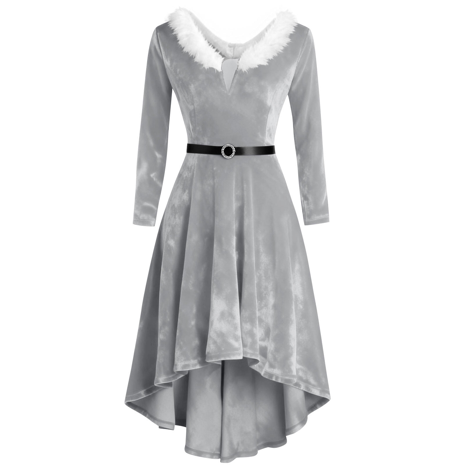 Womens Dresses for Christmas Party,Womens Velvet Fur Collar Christmas Dress  V-Neck Long Sleeve Soft Warm Fashion Party Holiday Casual Everyday Outfit  Gray Xxl - Walmart.com