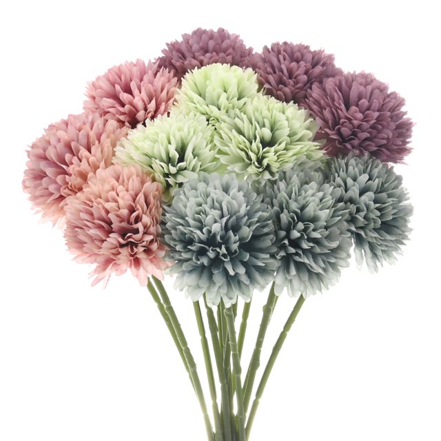 Flores de Bola de Crisantemo Artificial Uxcell, Hidrante Falso, Seda, Rosa Otoñal, Verde Otoñal, Azul Otoñal, Púrpura Otoñal