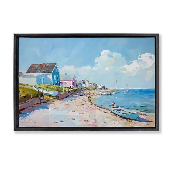 Stupell Industries Tropical Coastal Beachside Cabanas Black Floating Frame Canvas Art, 25 x 17, by LSR Design Studio