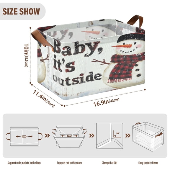 BZSMCE Collapsible Fabric Cube Storage Bins Cute Snowman with Scarf Design Pattern Storage Box