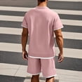 thumbnail image 4 of Ohufall Outfits for Men 2 Pieces Set Fashion Solid Casual Round Neck Tee Shirts with Shorts Summer Loose Brethable Outdoor Sport Sets, 4 of 8