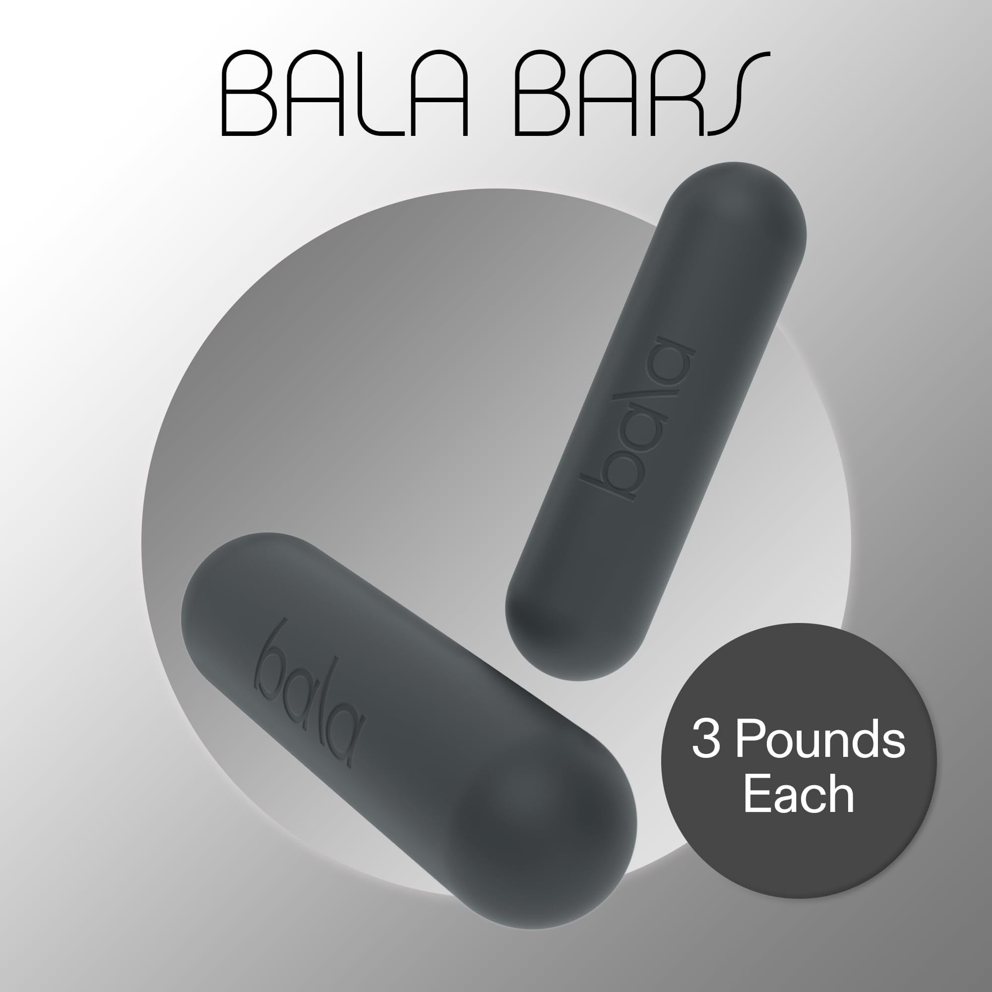 Bala Bars Dumbbell Set for Women & Men, 3lb Dumbbells (Charcoal) - Set of 2 Bars for Strength Training