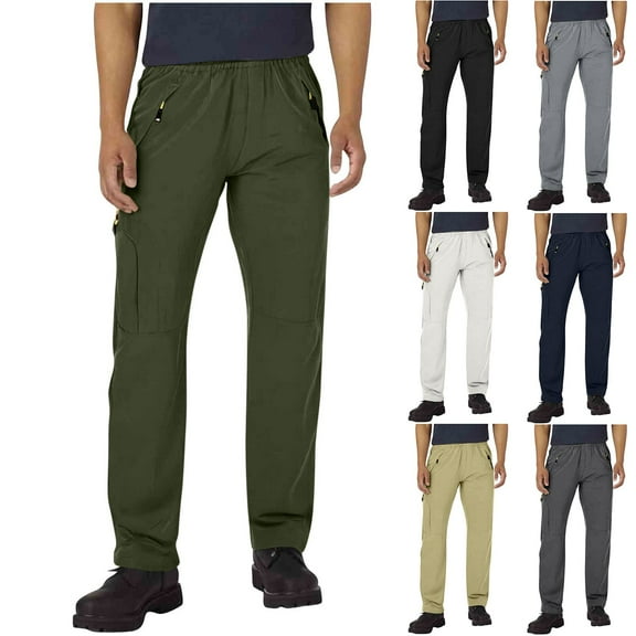 FRSASU Men's Outdoor Hiking Pants Quick Dry Lightweight Waterproof Work Pants for Travel Golf for Men Stretch Zip Pockets White