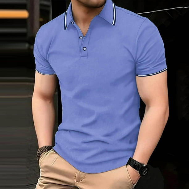 pstuiky camisetas para hombre, Camisa informal de manga corta con cuello vuelto y botones para hombre, color liso, con bolsillos ropa de hombre s