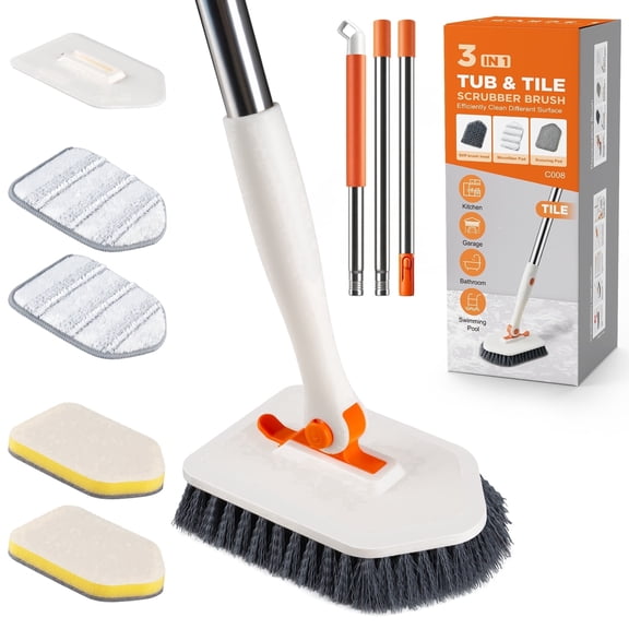3-in-1 Bathtub Scrubber Brush,  Detachable Replacement Heads Scrub Brush for Bathroom  bathtub