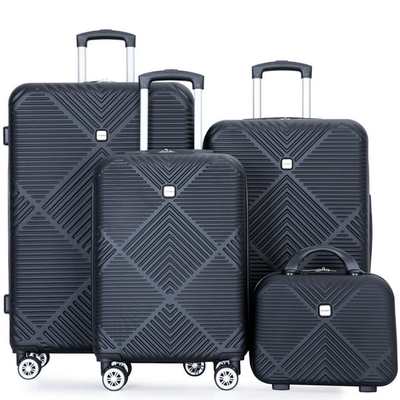 Tripcomp Luggage Sets 4 Piece Suitcase Set (14/20/24/28)Hardside Suitcase with Spinner Wheels Lightweight Carry on Luggage(Black)
