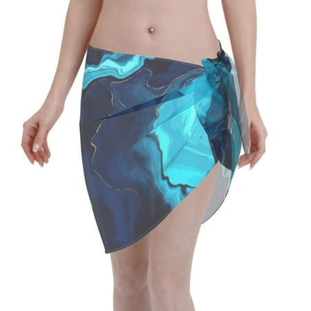 Coaee Blue Marble And Gold Women s Short Sarongs Beach Wrap Sheer Bikini Wraps Chiffon Cover Ups for Beach  Swimming  Holiday